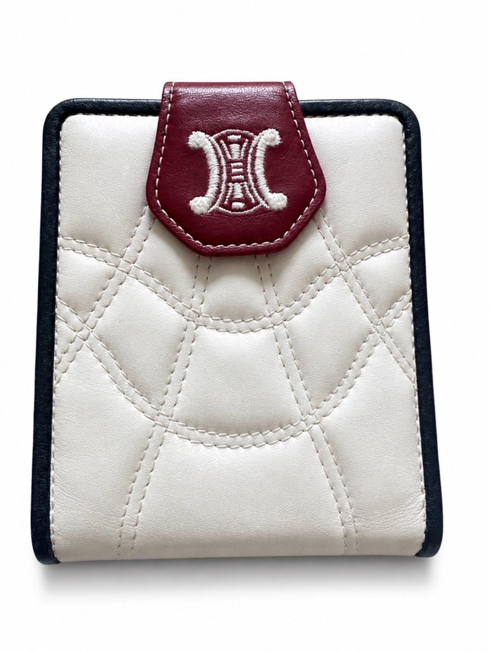 Celine 2002 Vintage Quilted Leather Bifold Wallet Red & Ivory Rare - Picture 2 of 8